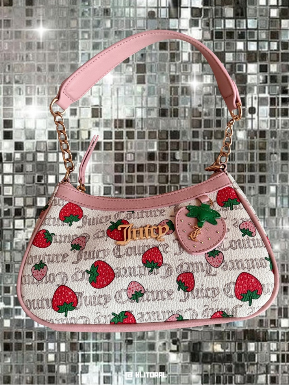 Juicy Couture Pink and Red Strawberry Print Shoulder Bag